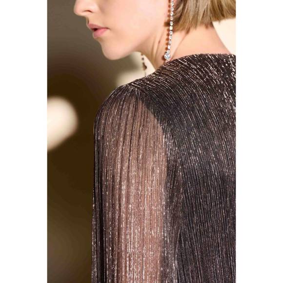 NEW JOSEPH RIBKOFF novelty puff sleeve top in black/rose gold - Picture 4 of 4